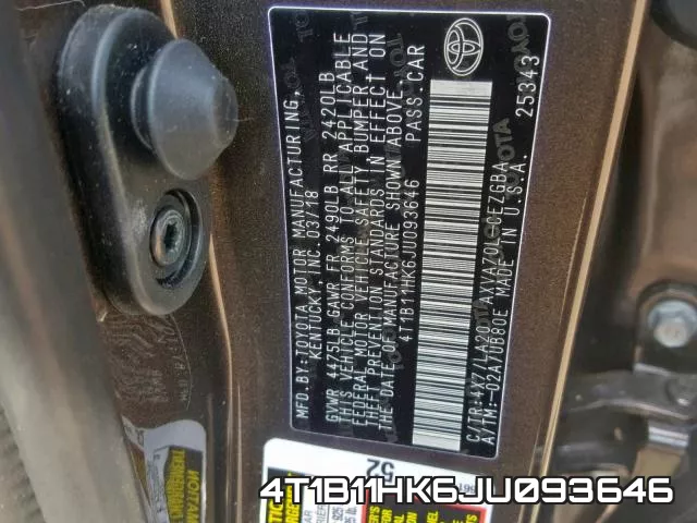 4T1B11HK6JU093646 фото 2