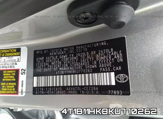 4T1B11HK8KU770262 фото 10