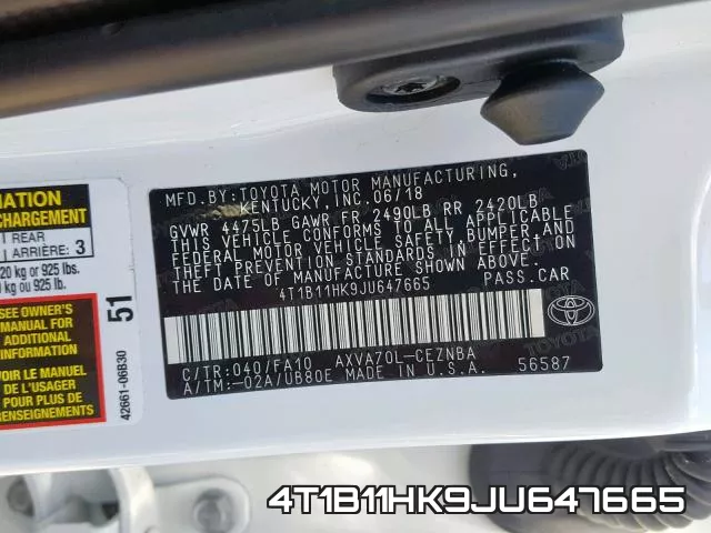 4T1B11HK9JU647665 фото 2