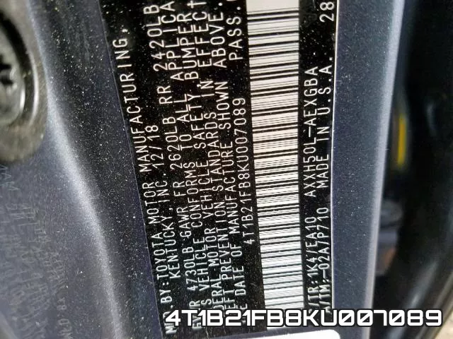 4T1B21FB8KU007089 фото 2