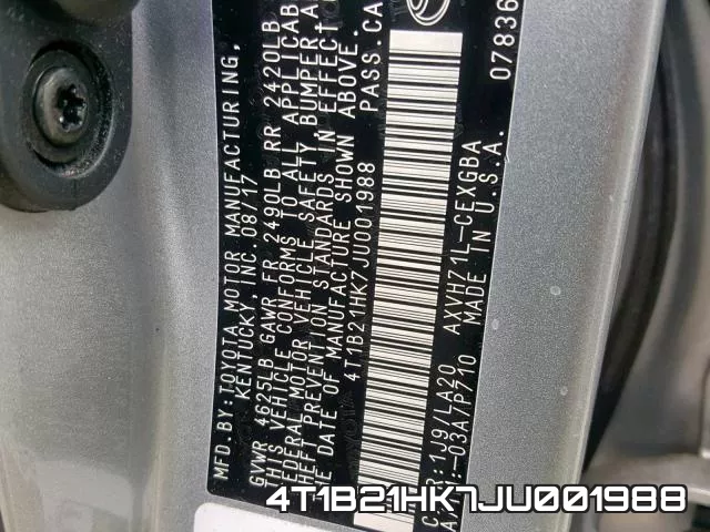 4T1B21HK7JU001988 фото 2