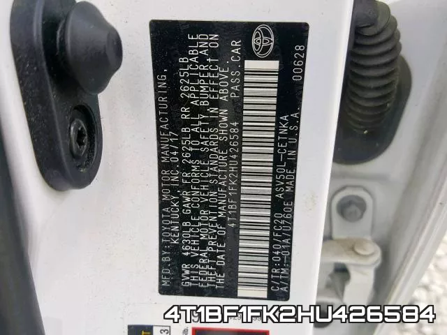 4T1BF1FK2HU426584 фото 2