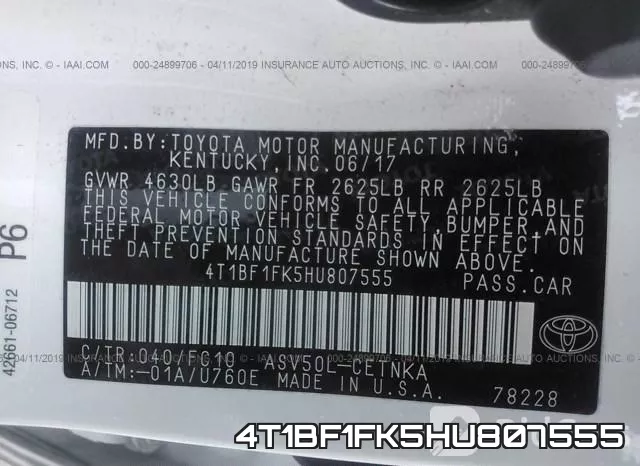 4T1BF1FK5HU807555 фото 9
