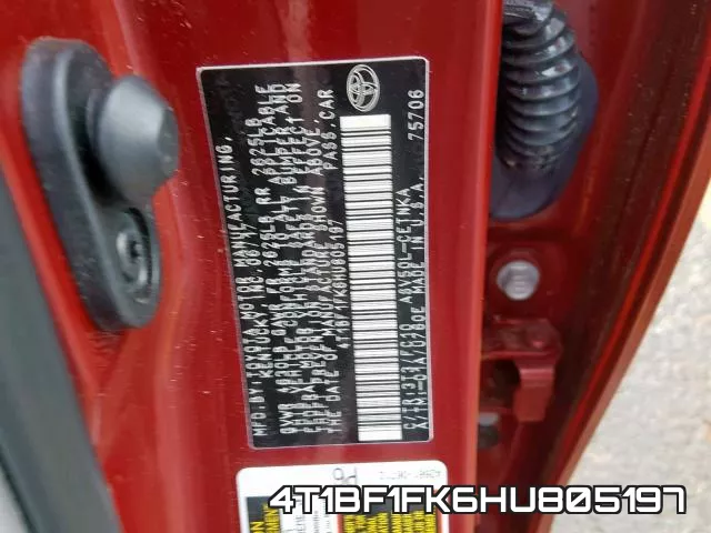 4T1BF1FK6HU805197 фото 2