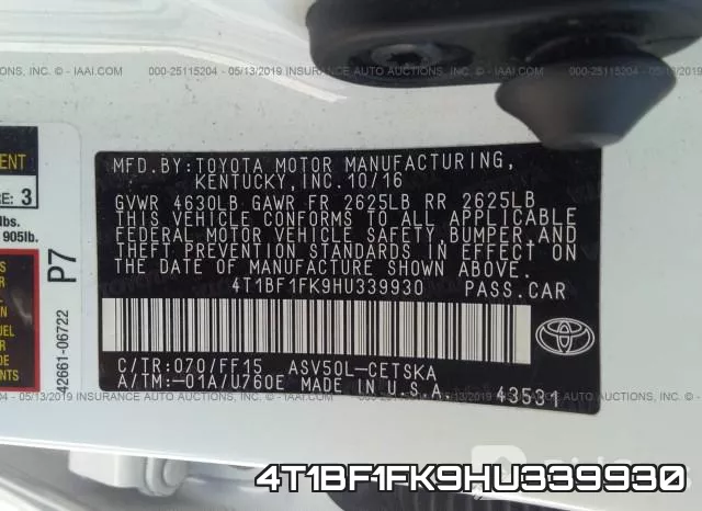 4T1BF1FK9HU339930 фото 10