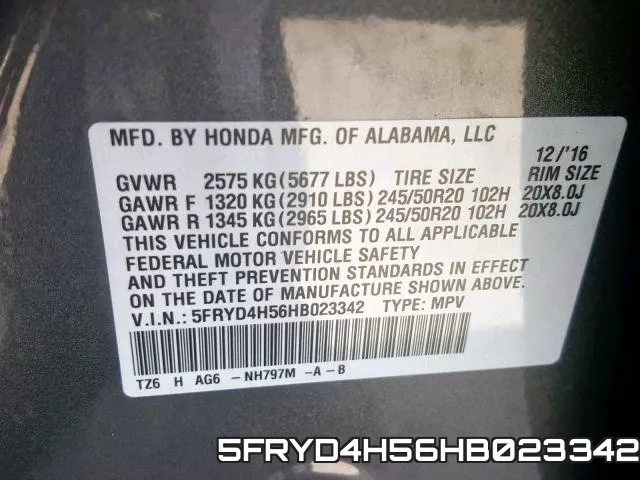 5FRYD4H56HB023342 фото 2