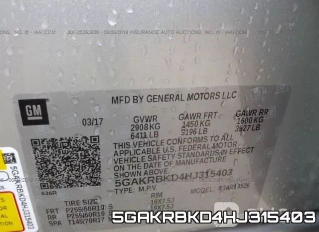 5GAKRBKD4HJ315403 фото 10
