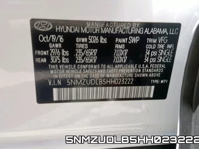 5NMZUDLB5HH023222 фото 2