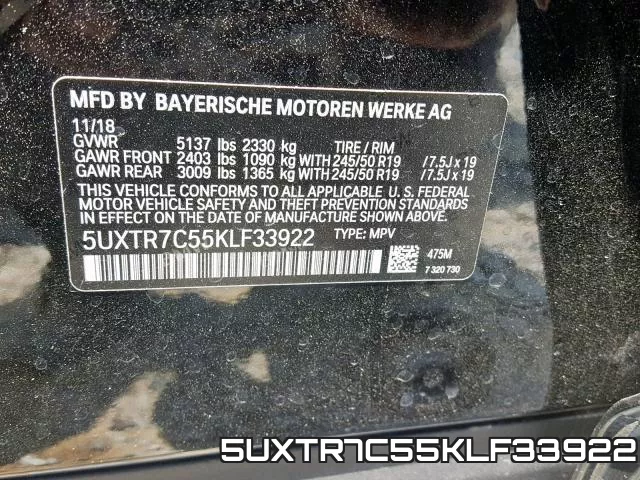 5UXTR7C55KLF33922 фото 2