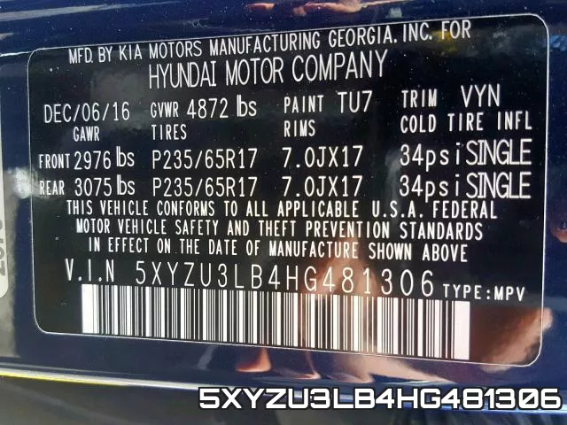 5XYZU3LB4HG481306 фото 2