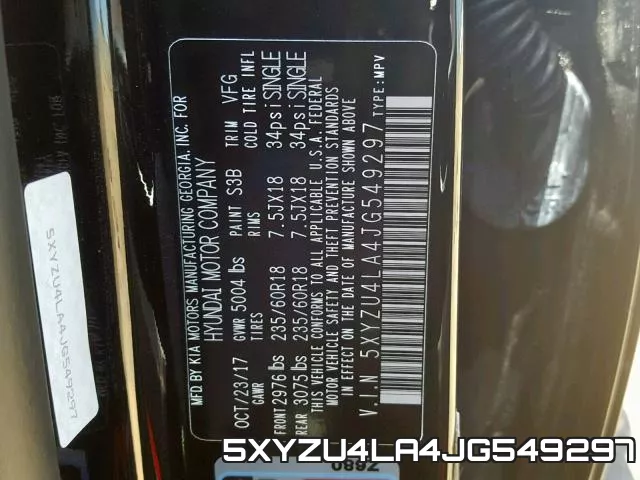 5XYZU4LA4JG549297 фото 2