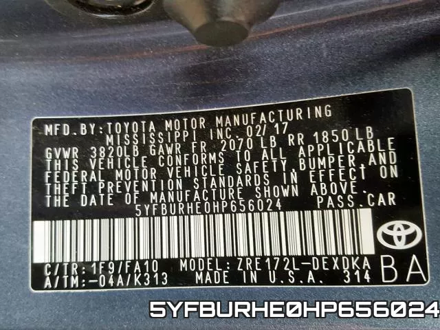 5YFBURHE0HP656024 фото 2