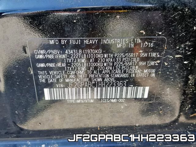JF2GPABC1HH223363 фото 2