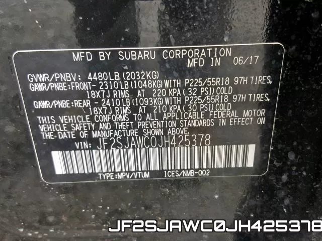 JF2SJAWC0JH425378 фото 2
