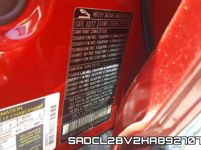 SADCL2BV2HA892707 фото 2