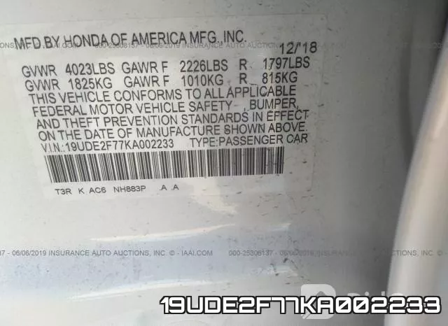 19UDE2F77KA002233 фото 10