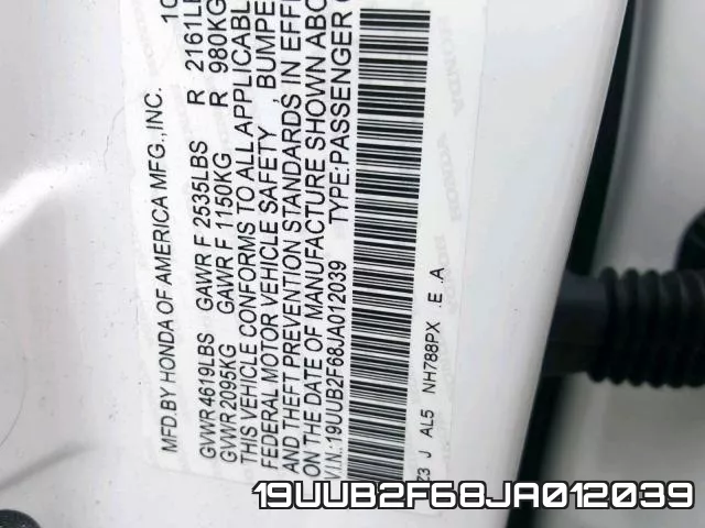 19UUB2F68JA012039 фото 2