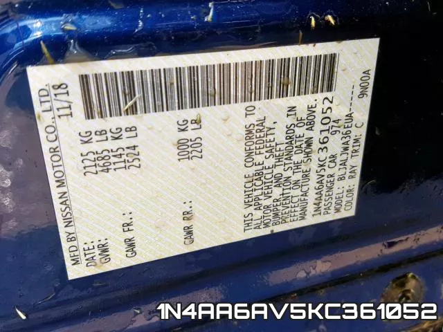 1N4AA6AV5KC361052 фото 2
