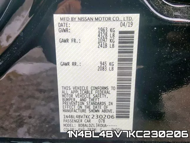 1N4BL4BV7KC230206 фото 2
