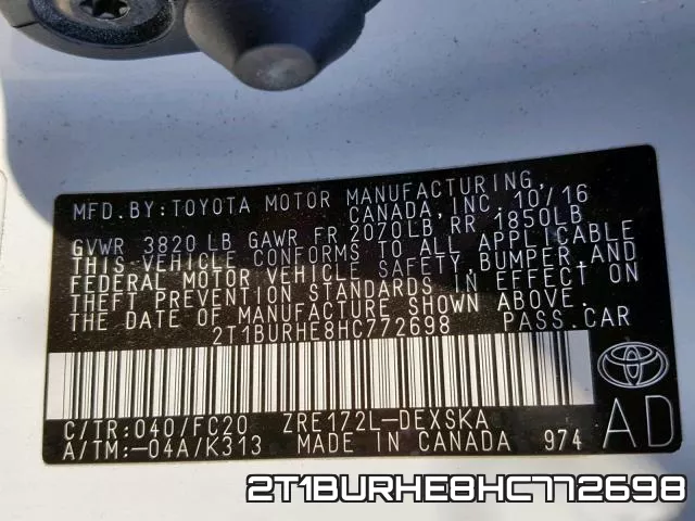 2T1BURHE8HC772698 фото 2