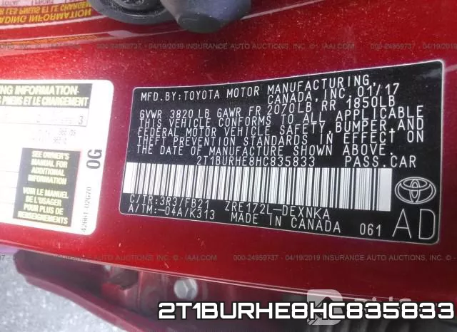 2T1BURHE8HC835833 фото 10