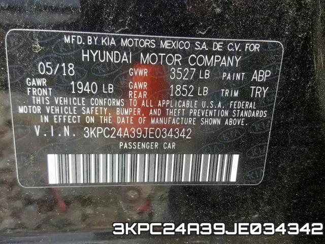 3KPC24A39JE034342 фото 2
