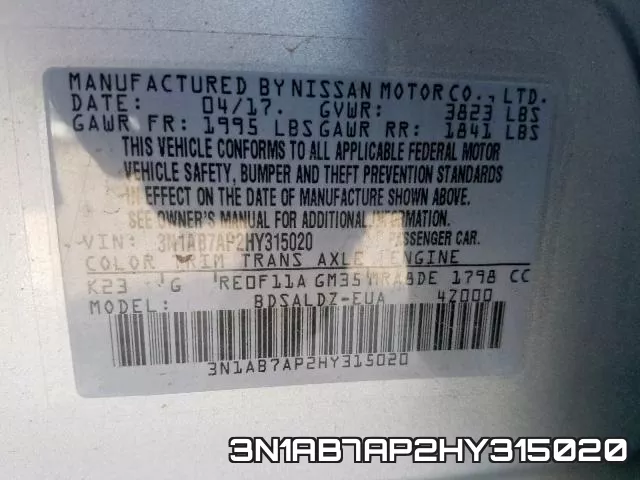 3N1AB7AP2HY315020 фото 2