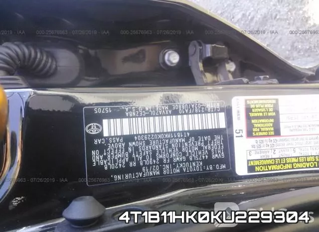 4T1B11HK0KU229304 фото 10