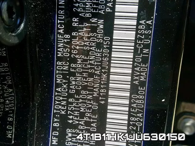 4T1B11HK1JU630150 фото 2