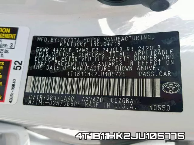 4T1B11HK2JU105775 фото 2