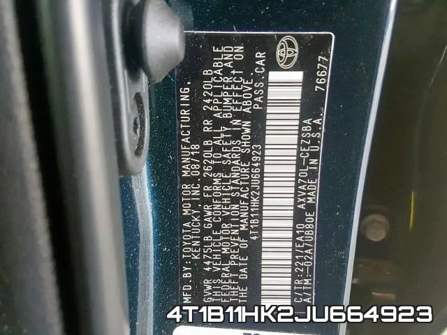 4T1B11HK2JU664923 фото 2