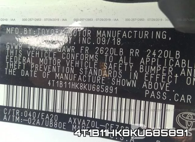 4T1B11HK8KU685891 фото 10