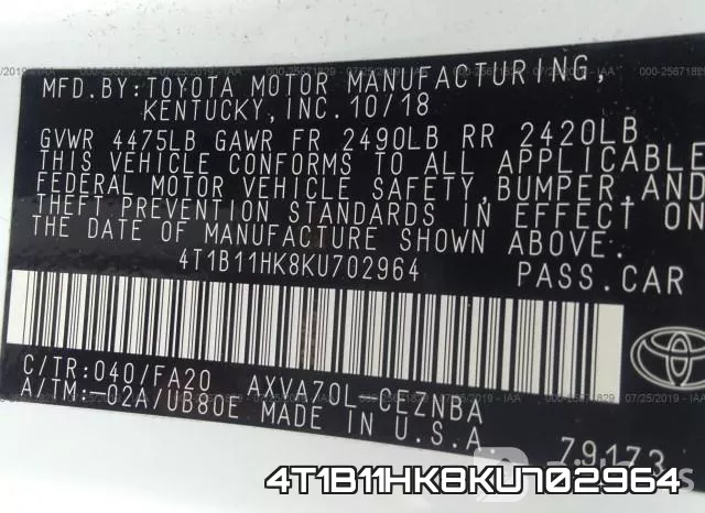 4T1B11HK8KU702964 фото 10