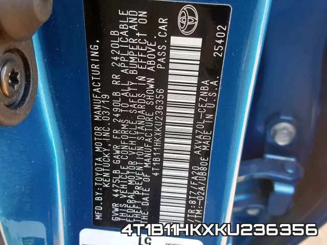 4T1B11HKXKU236356 фото 2