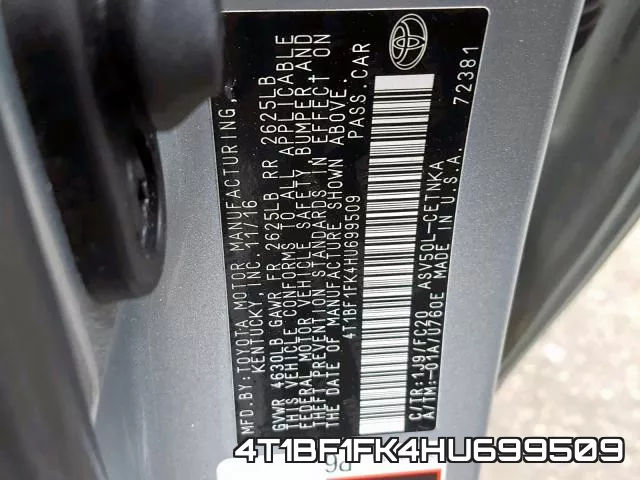 4T1BF1FK4HU699509 фото 2