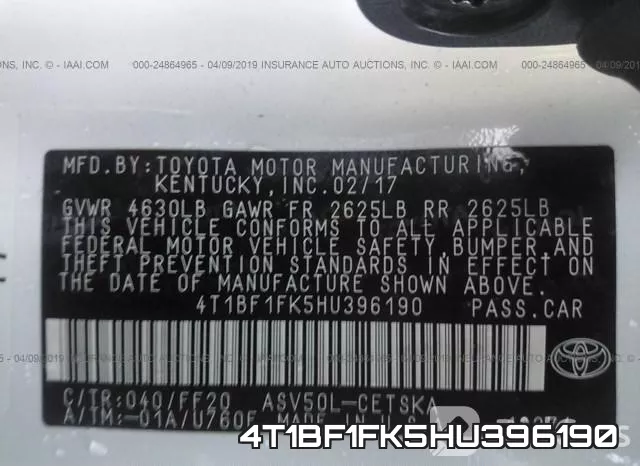 4T1BF1FK5HU396190 фото 10