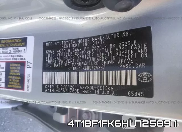 4T1BF1FK6HU725897 фото 10