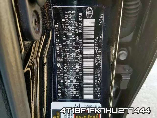 4T1BF1FK7HU277444 фото 2