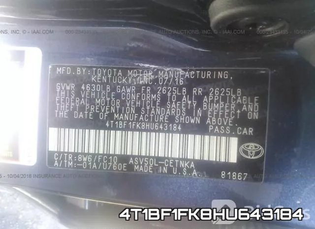 4T1BF1FK8HU643184 фото 10