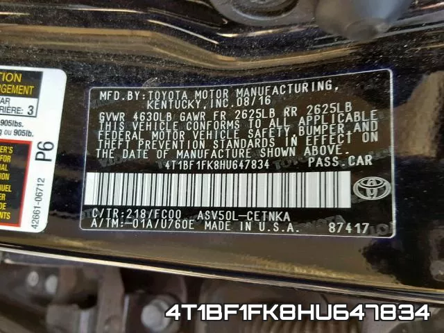4T1BF1FK8HU647834 фото 2