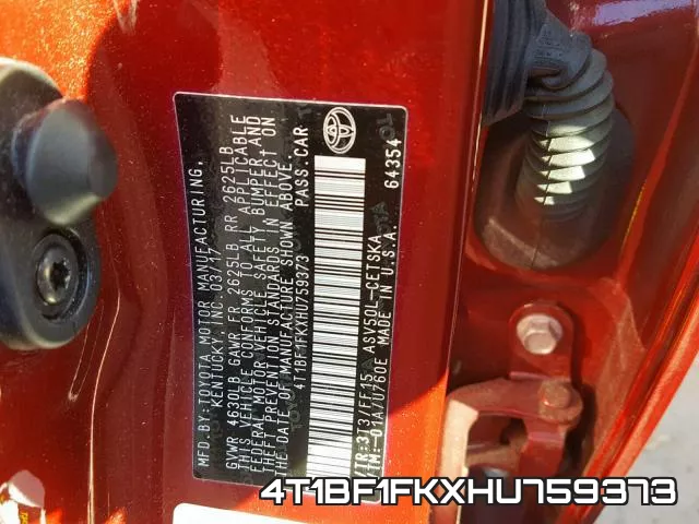 4T1BF1FKXHU759373 фото 2