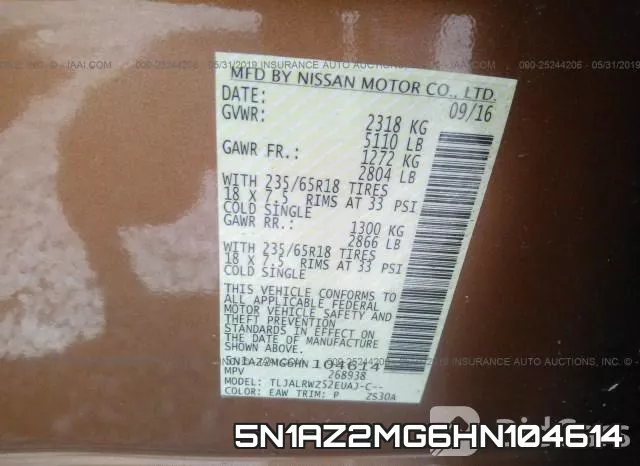 5N1AZ2MG6HN104614 фото 10