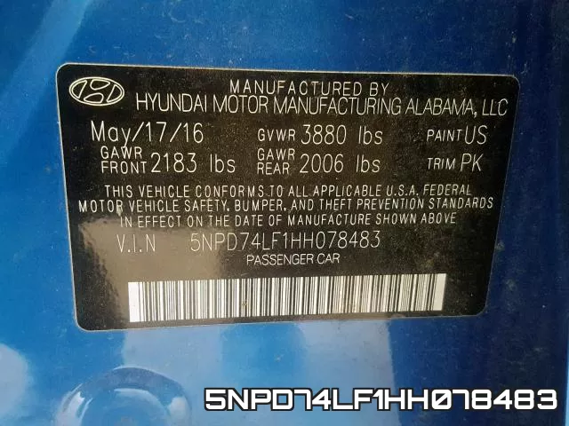 5NPD74LF1HH078483 фото 2