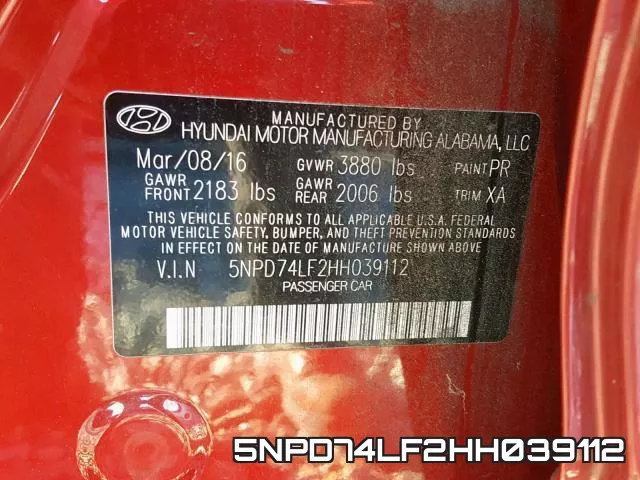 5NPD74LF2HH039112 фото 2