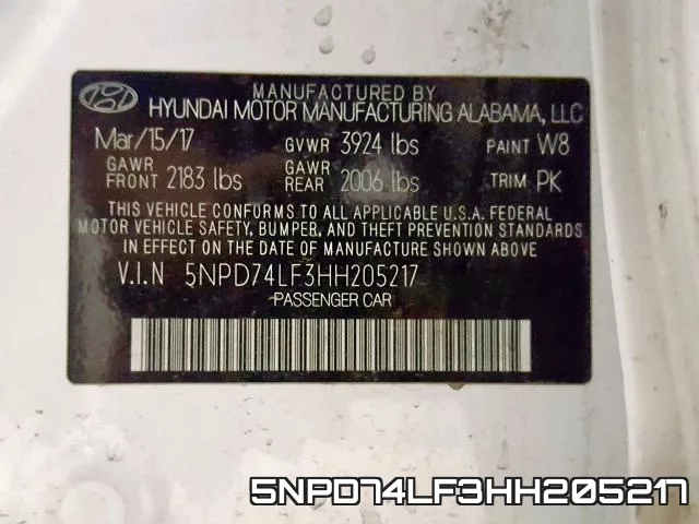 5NPD74LF3HH205217 фото 2