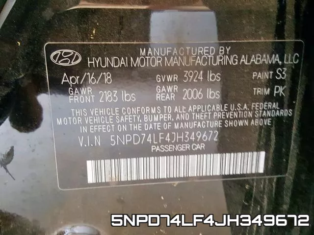 5NPD74LF4JH349672 фото 2