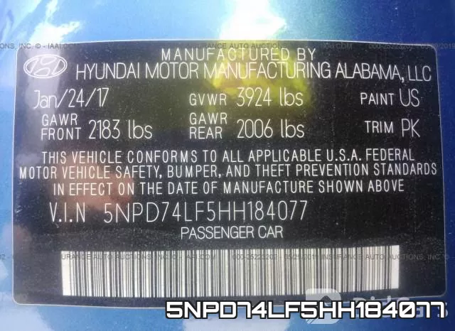 5NPD74LF5HH184077 фото 10