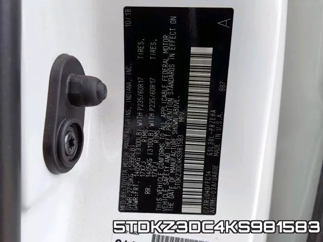 5TDKZ3DC4KS981583 фото 2