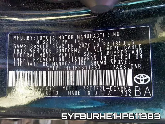 5YFBURHE1HP611383 фото 2