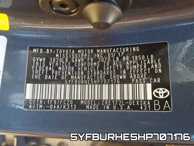 5YFBURHE5HP707176 фото 2
